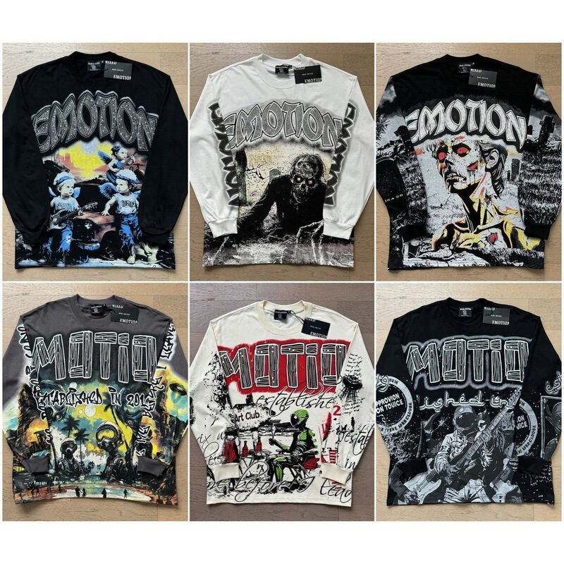 Mixed Emotion Retro Print Trendy High Street Fashion Casual Fashion Unisex Hip-Hop Long-Sleeve T-Shirt Ins