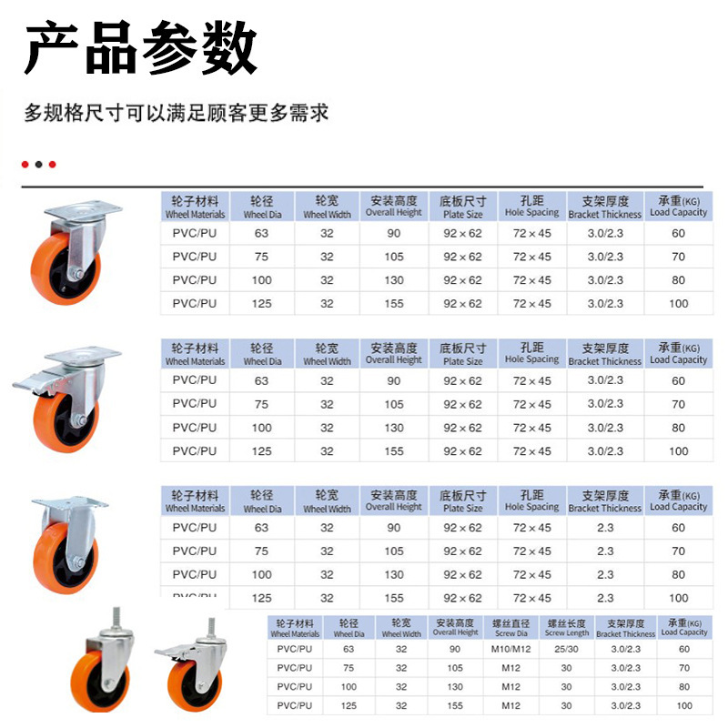卸売トロリープラットフォーム車両フルホイール工業用キャスター中型オレンジイエロー耐荷重ユニバーサルホイールローラー|undefined
