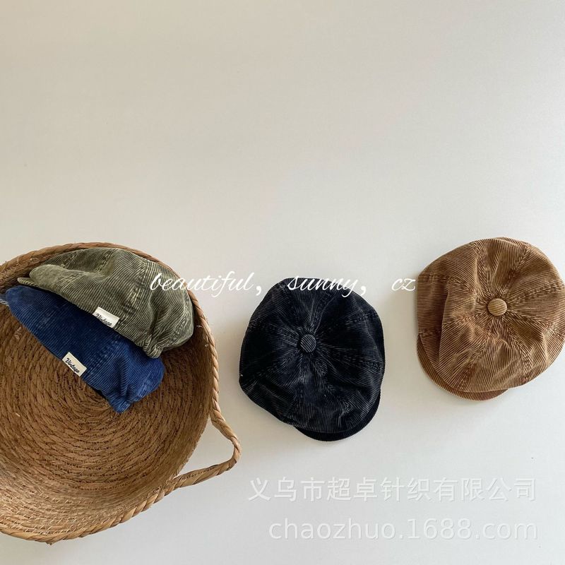 妥妥的秋冬范儿灯芯绒显白显瘦气质有个性成人儿童八角帽|undefined