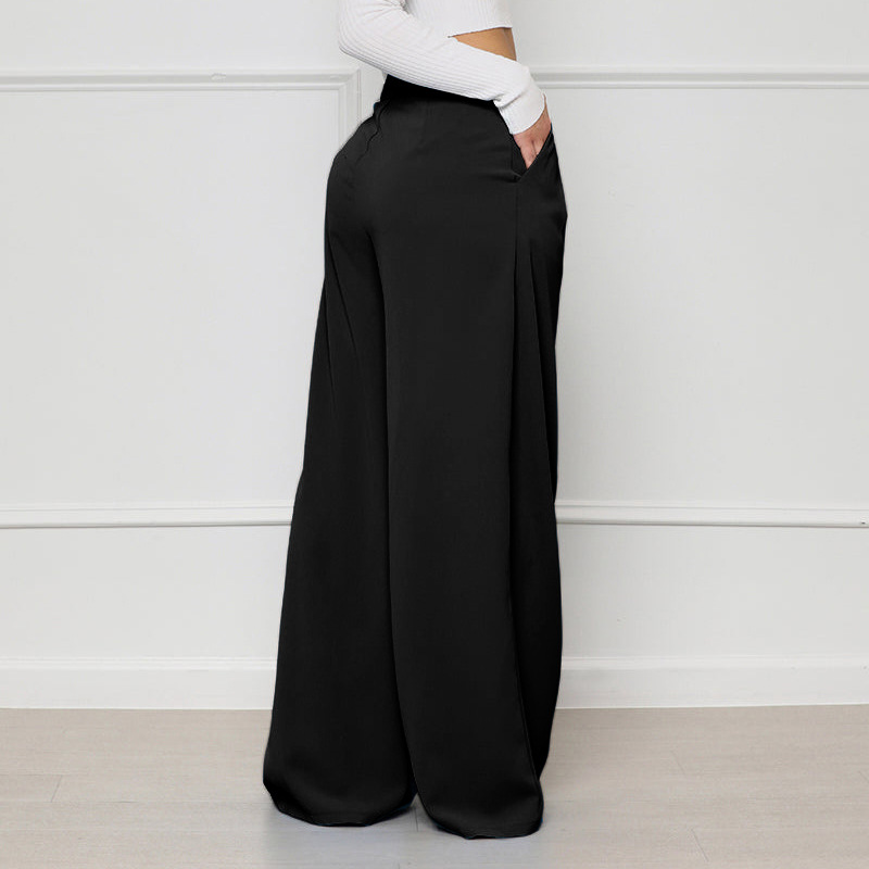Women's Daily Casual Solid Color Full Length Button Wide Leg Pants display picture 6