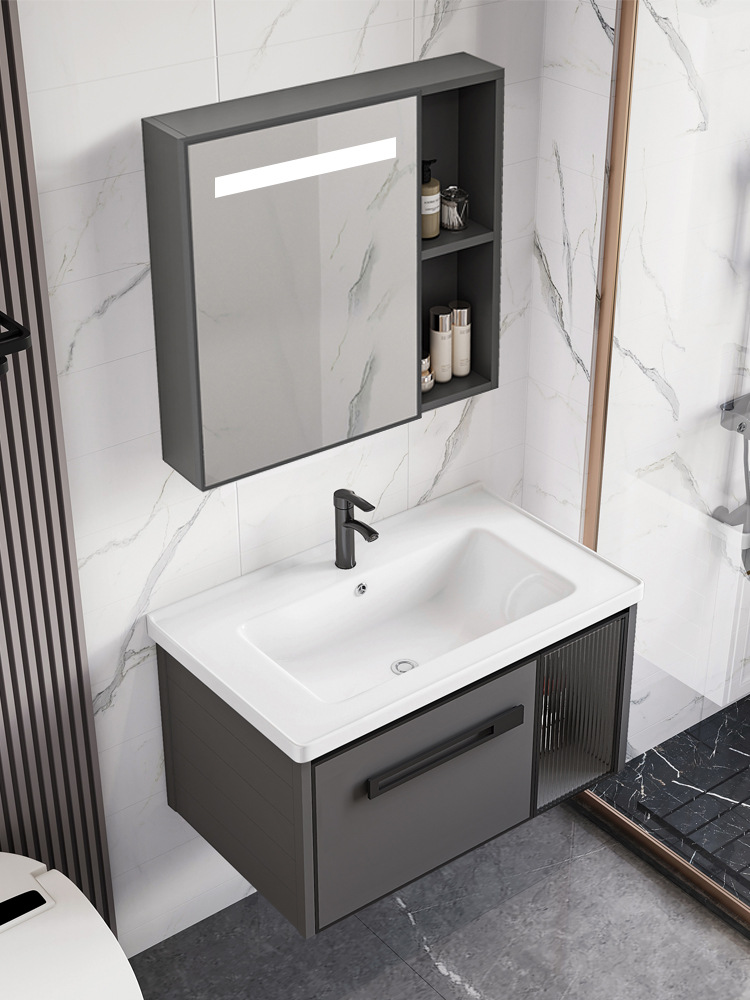 Moderno simple espacio de aluminio mueble de baño lavabo de baño combinación integrada lavabo de cerámica mesa de lavado lavabo