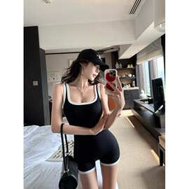 纯欲风辣妹健身运动跑步紧身连体衣瑜伽服带胸垫女夏收腰无袖上衣