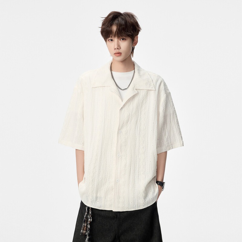 Cuban Collar Design Shirt, Short-Sleeved Men's Summer New Style, Versatile Casual Top, Loose-Fitting High-End Shirt, Men's Clothing