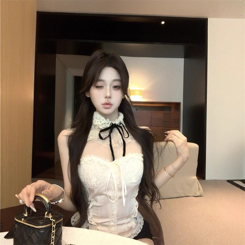 Lace Splicing Sleeveless Tube Top Women's Summer Slim Fit Inner Wear Pure Sexy Sexy Chic Short Top Lace Splicing Sleeveless Tube Top Women's Summer Slim Fit Inner Wear Pure Sexy Sexy Chic Short Top