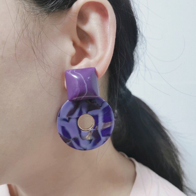 13g Weight No Inlaid Inlay Material Earrings Classification Business, Party, Birthday, Festival Occasion Geometric Pattern Women'S Gender Fashion Style White, Pink, Purple, Yellow Color Clashing Color Geometric Circle Resin Earrings Wholesale Nihaojewelry 6