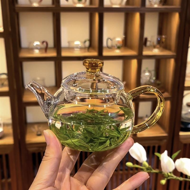 High Borosilicate Glass Teapot, Heat-Resistant Green Tea Pot, Small Size, Single-Person Use, with Filter, Tea Set, Kung Fu Teapot