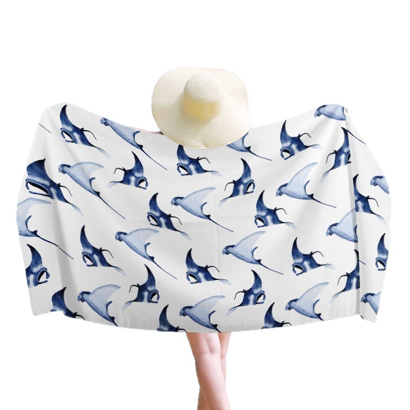 Nueva toalla de playa de microfibra de secado rápido de impresión digital, chal de protección solar de verano, toalla de baño de playa de terciopelo de doble cara