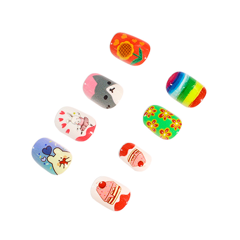 Nuevo desgaste hecho a mano uñas fresco lindo terminado dibujos animados niños desgaste uñas desmontable falso uñas manicura 24 unidades