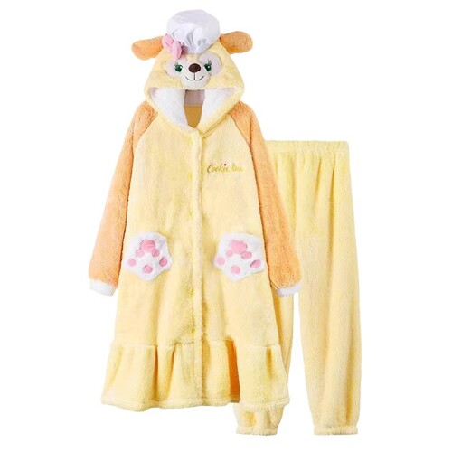 New Autumn and Winter Coral Velvet Couple Pacha Dog Strawberry Bear Nightgown Long Set Thickened