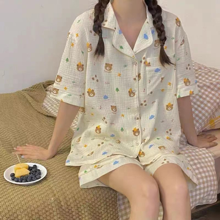 Burbujas arrugadas pantalones cortos de manga corta pijamas femeninos coreanos 2026 nuevo conjunto de dos piezas de dibujos animados adorables ropa doméstica de niña en vivo image 38