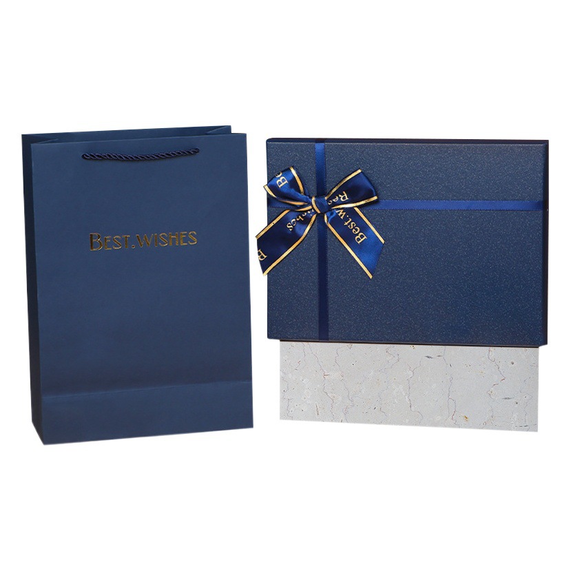 En stock caja de regalo arco azul Tapa Rectangular caja de regalo cosméticos caja de embalaje caja de regalo de mano al por mayor