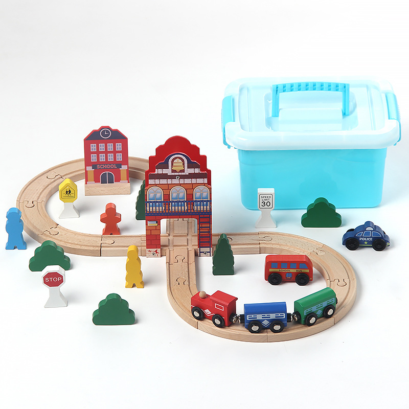 Niños de madera 36 piezas de torre de reloj de 8 carril tren de haz de tráfico puzzle compatible con todas las marcas