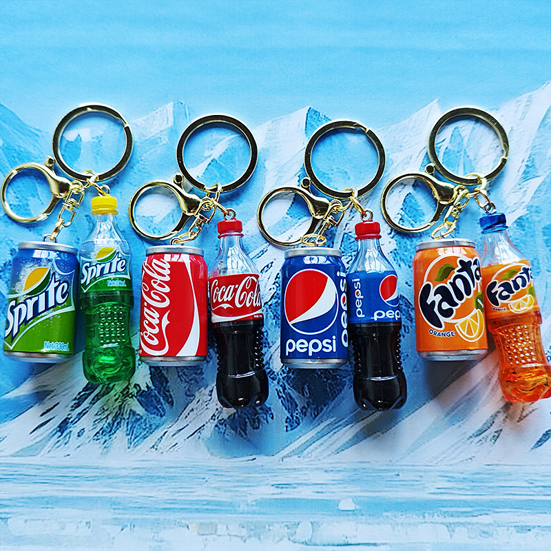 Cartoon simulation Coke Sprite beverage bottle can key chain Fanta couple bag car pendant small gift Cartoon simulation Coke Sprite beverage bottle can key chain Fanta couple bag car pendant small gift