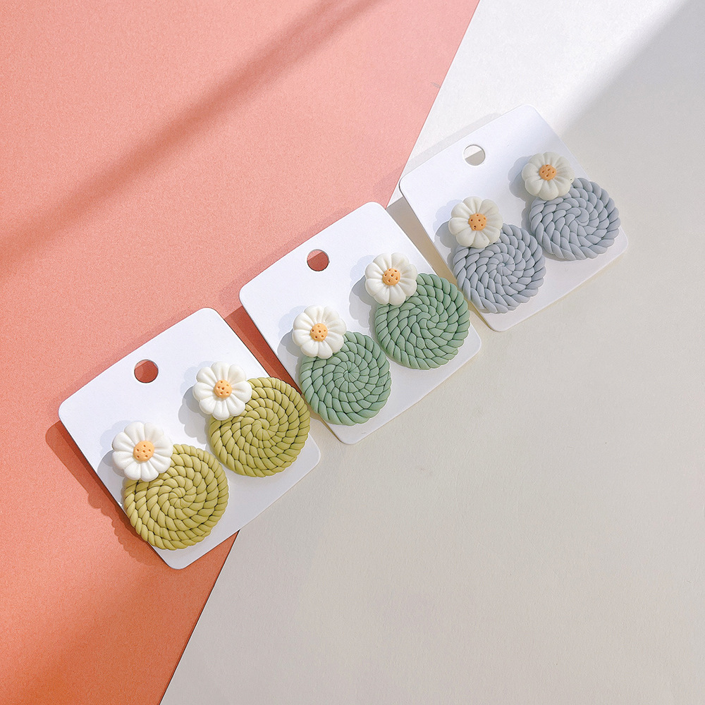 15g Weight Drop Earrings Classification 1 Pair Quantity Weekend Occasion soft clay Material Flower Pattern Women'S Gender Sweet Style Wholesale Jewelry 1 Pair Sweet Flower Soft Clay Drop Earrings 1