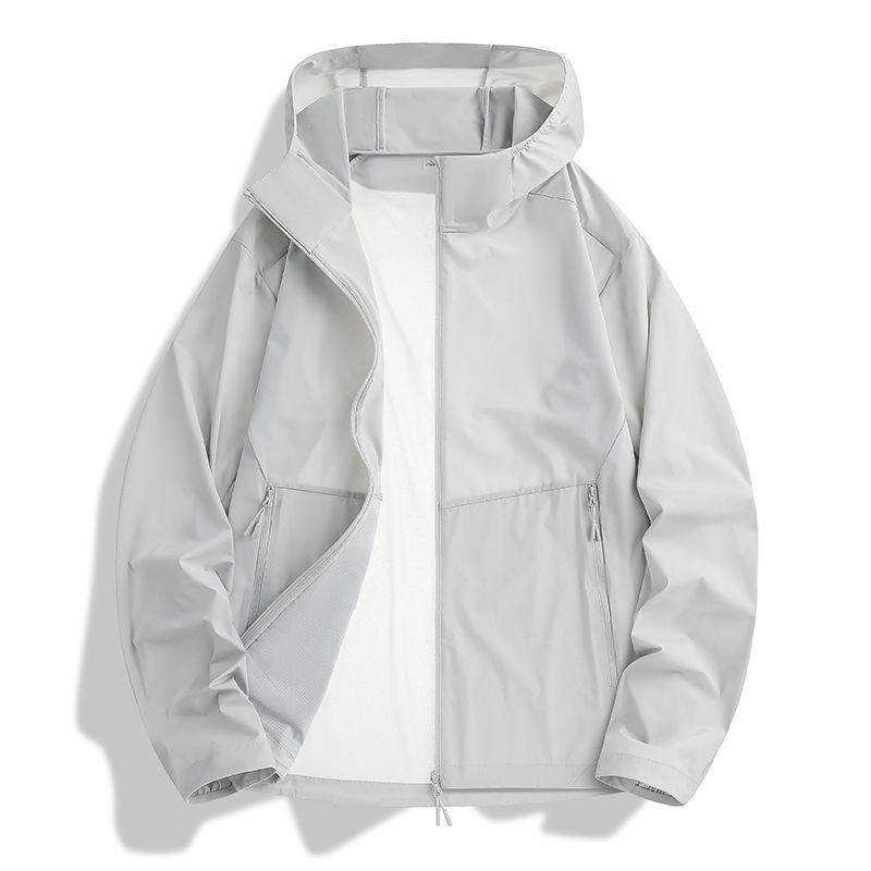 Spring and Summer Plus-Size Men's Sun Protection Clothing, Outdoor Uv Protection, Breathable, Loose-Fitting, Casual Men's Hooded Windbreaker Jacket