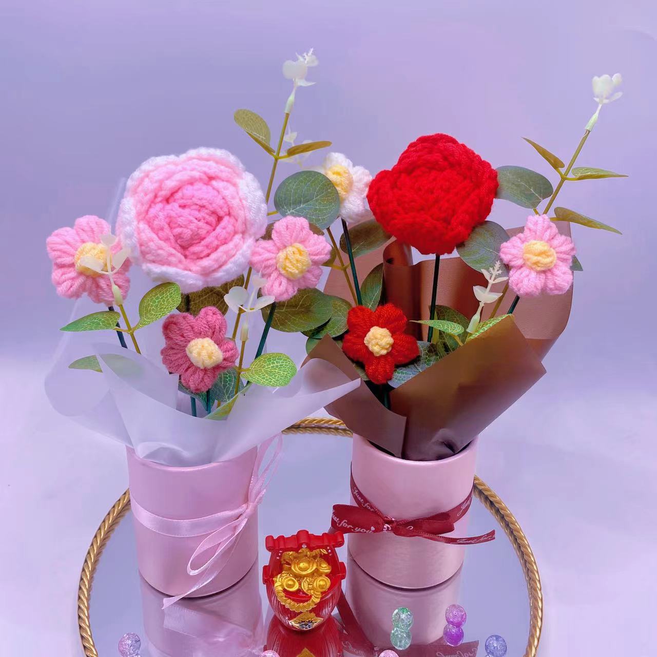 Girasoles buquete de hilo de lana abrazando buquete de tejido DIY tejido a mano buquete al por mayor