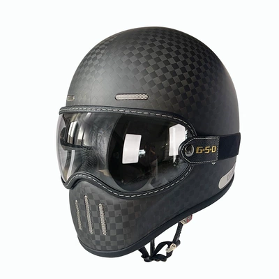 Fiber Retro Motorcycle Helmet Full-Face Electric, Motosiklet kaskı (dəbilqə) - matte-12k-transparent-mirror-m55-56