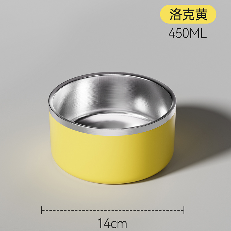 Tazón para mascotas transfronterizo Tazón para perros de acero inoxidable Tazón para perros de doble capa engrosada y anti-volcado Tazón de comida dorada para perros