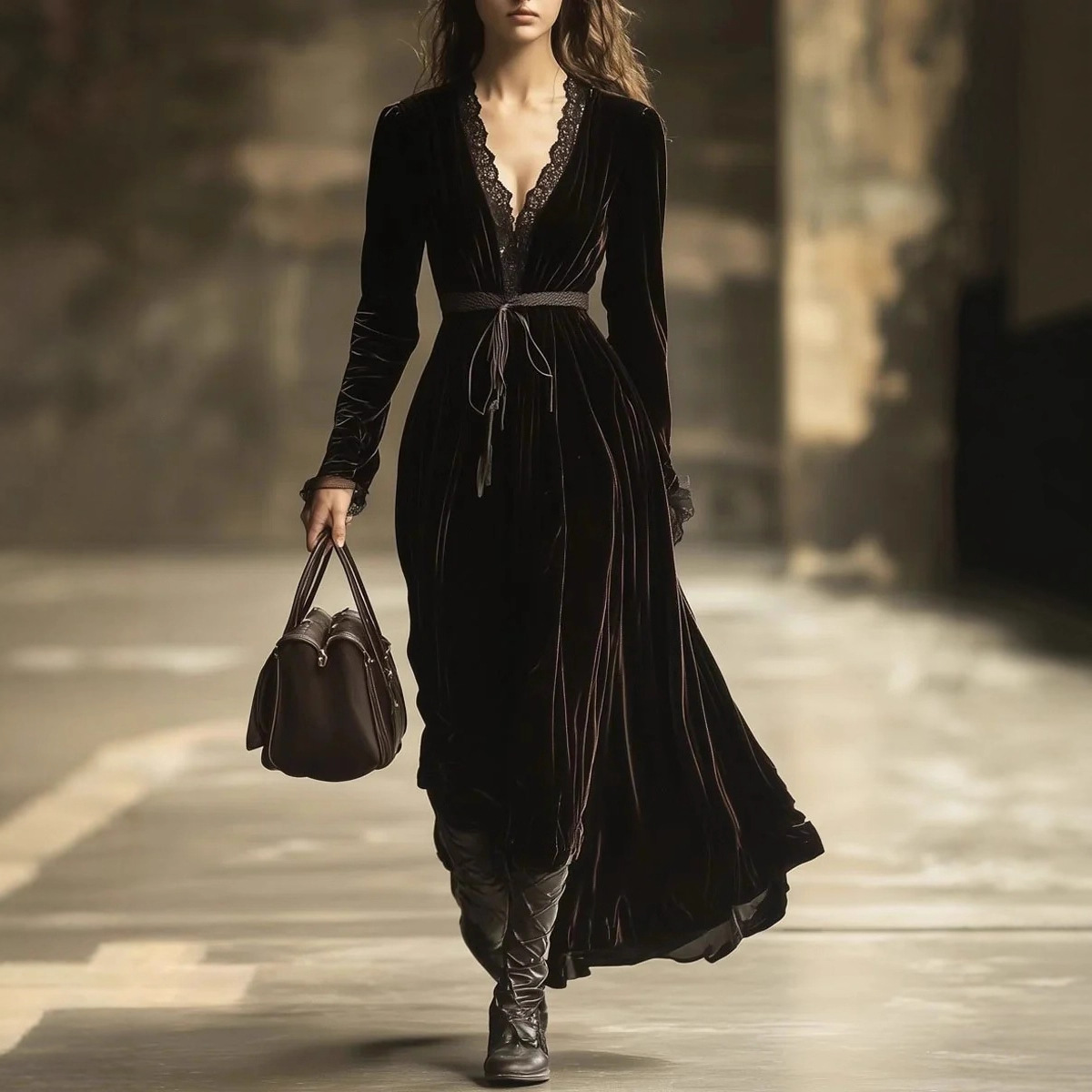 2025 European and American Clothing French Retro Sexy Suspender Nightgown Women's Autumn and Winter Gold Velvet Home Wear Dress