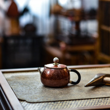 纯紫铜壶西施壶 泡茶壶银嘴家用手工锤纹茶壶功夫茶具复古泡茶器