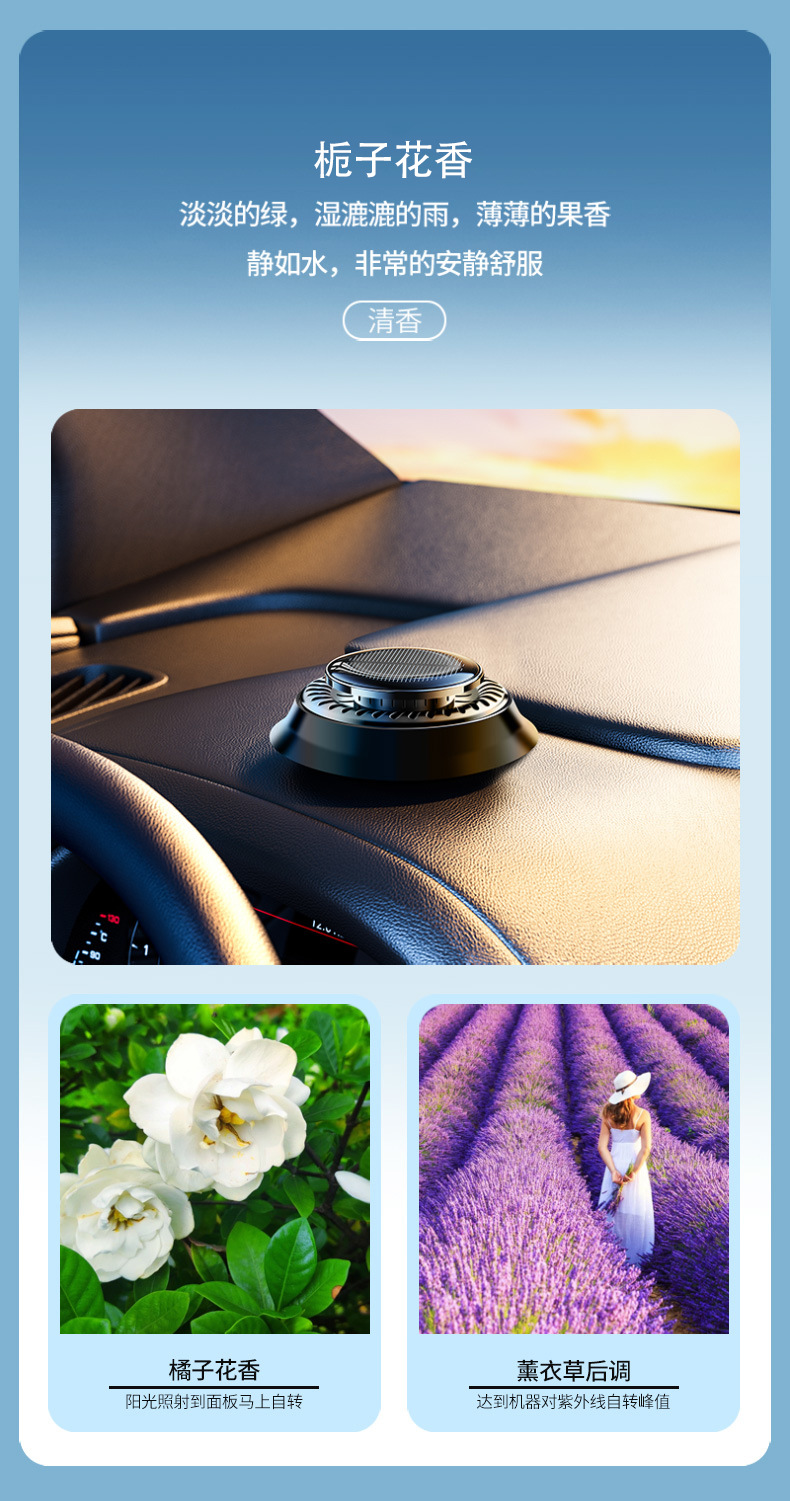 Solar-Powered Rotating Car Air Freshener, Car Perfume Ufo Ornament, Long-Lasting Light Fragrance Solid Fragrance Batch for In-Car Use