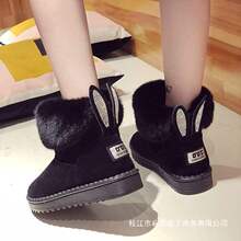 雪地靴女款四季毛毛鞋冬棉鞋女学生韩版兔耳朵平跟中筒靴短靴