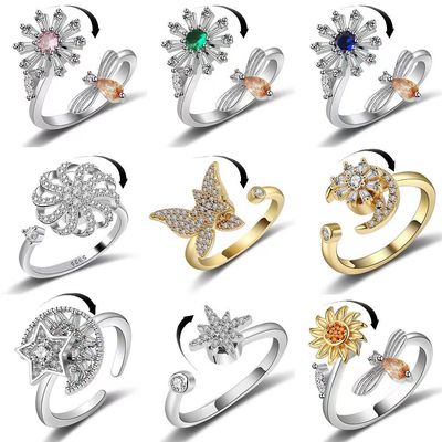 Amazon New products relieve pressure Sunflower rotate Ring butterfly Ring Turn Ring Opening