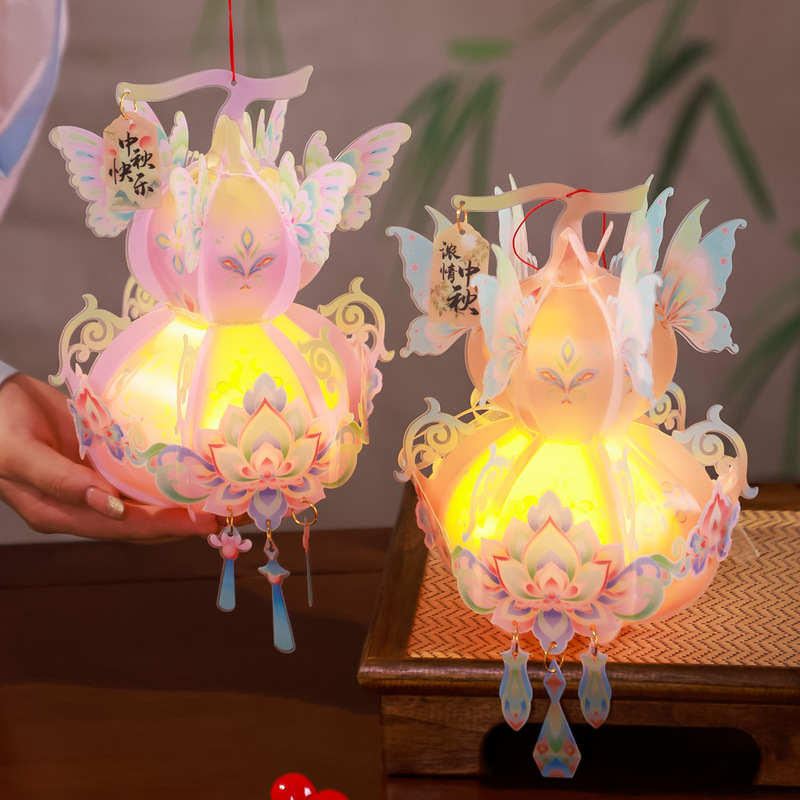 中秋葫芦灯笼幼儿园儿童手工diy材料包 手提古风发光福禄花灯挂饰|undefined