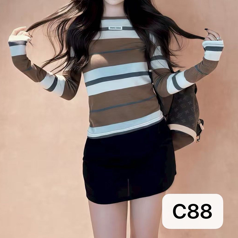 High-End Fashion Early Autumn New Navy Academy Style Flutter Collar Color-Block Long-Sleeve Top Knit Sweater Women's Clothing