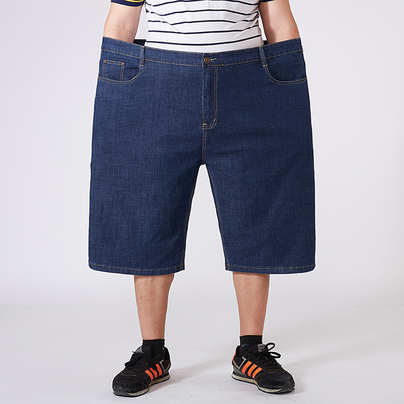 Summer thin stretch fat pants middle pants men's Denim shorts plus size 7 cropped pants middle-aged and elderly high waist loose