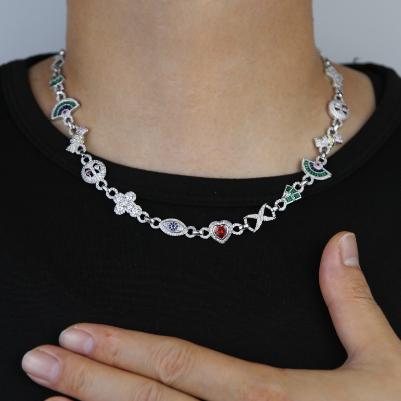 Copper Chain Material 1 Piece Quantity Copper Inlay Geometric Heart Shape Zircon Necklace