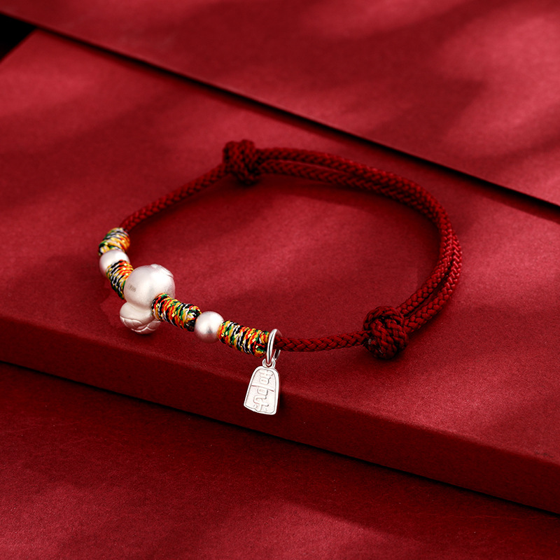 999 plata esterlina Nafu Zodiac Serpiente pulsera de cuerda roja mujer 2025 explosión este año de la vida año de la serpiente cuerda tejida a mano