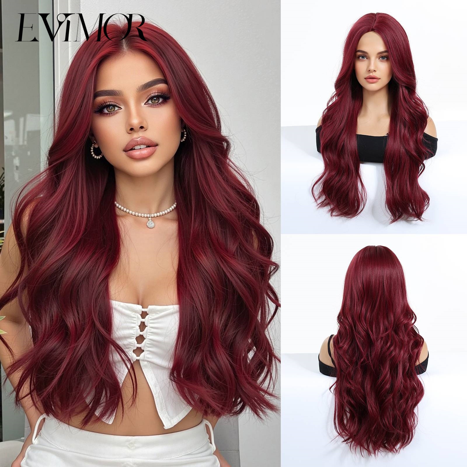 Peluca larga rizada nueva transfronteriza para mujer, peluca completa, estilo europeo y americano, con raya en medio, peluca de fibra sintética negra. image 13