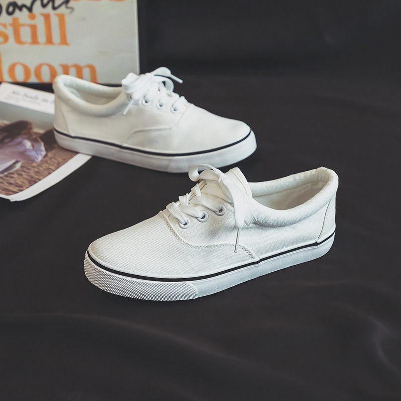 Harajuku versátil zapatos blancos para mujeres 2026 nuevos zapatos de skate super caliente para parejas zapatos de lona de color sólido calzado casual vulcanizado image 4
