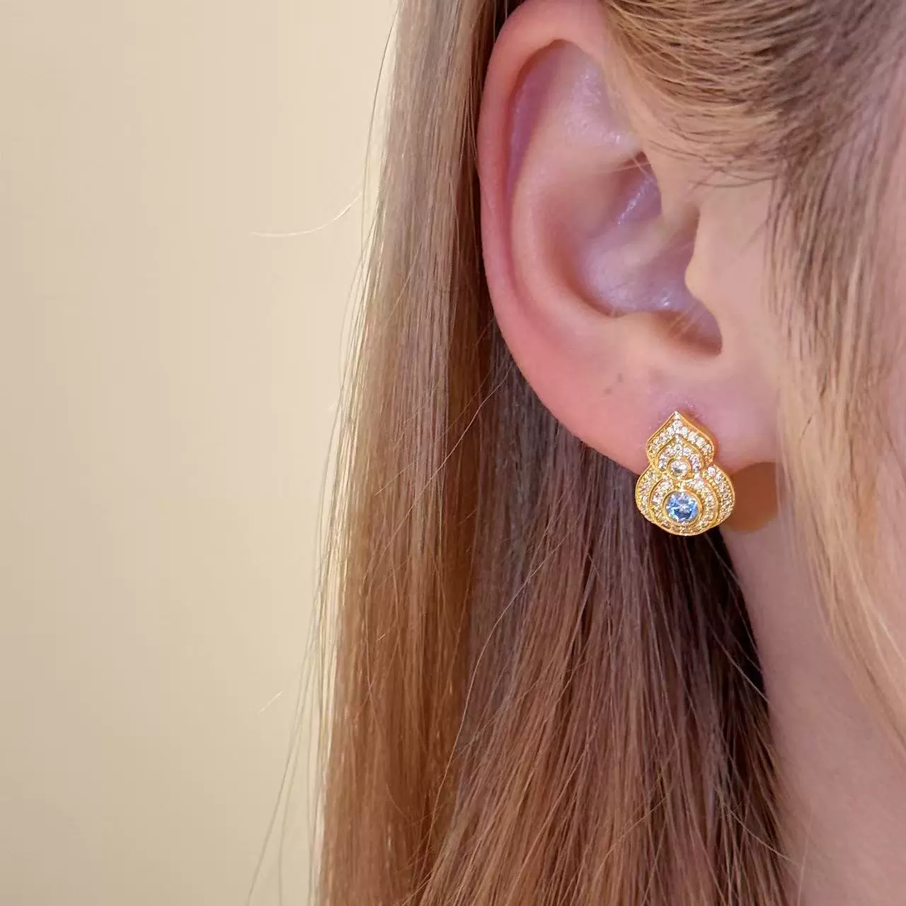 葫芦银针耳钉抖音同款简约耳饰时尚复古轻奢饰品女中国风锆石耳钉