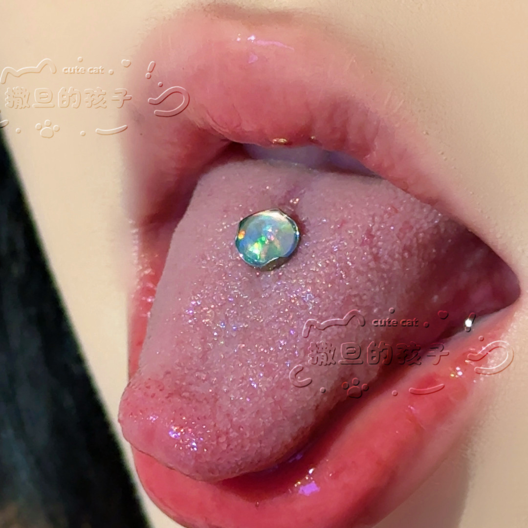 Satan's Child Long-Termism F136 Titanium Alloy Aurora Opal Jelly Tongue Nail Drinkable Tongue Ring detail image 7