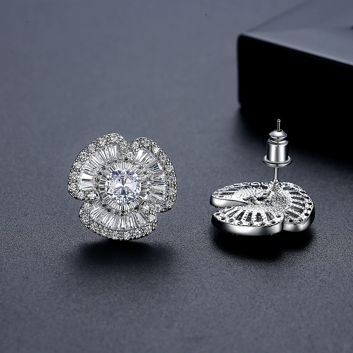 Серебрин Earrings, медь модная циркония, инкрустированный драгоценными камнями, корейский стиль, с цветами, оптовая продажа