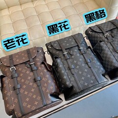 25新款欧美男士翻盖双肩包大容量背包学生书包经典老花机场旅行包