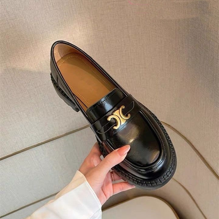 Genuine Leather Arc de Triomphe Loafers Women's 2024 Spring New Style Slip-on Thick Bottom Retro British Style Small Leather Shoes Japanese Style JK