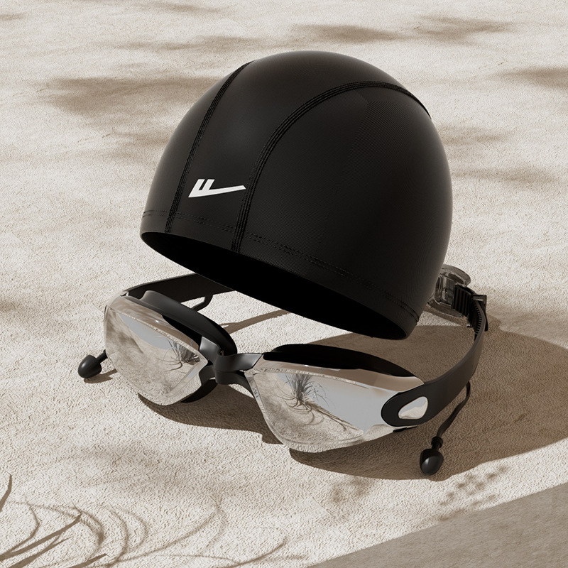 Electroplated black + black swimming cap [flat swimming goggles]