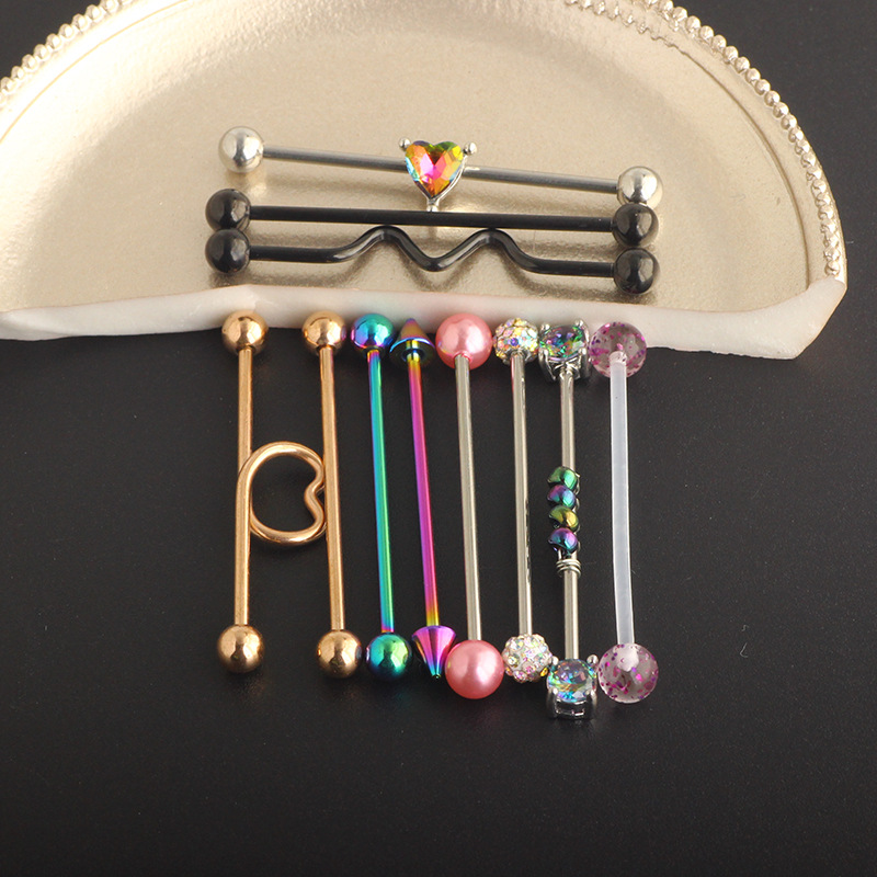 Industrial Barbell Earring Set - 11Pcs Stainless Steel Double Ear Hole Bridge Earrings detail image 9
