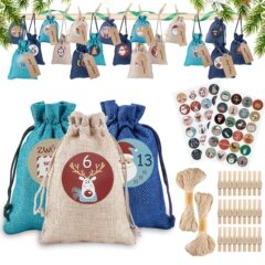 クロスボーダー新作24個入りデジタルバッグ クリスマスアドベントカレンダー クリスマスキャンディギフトバッグ 巾着麻袋