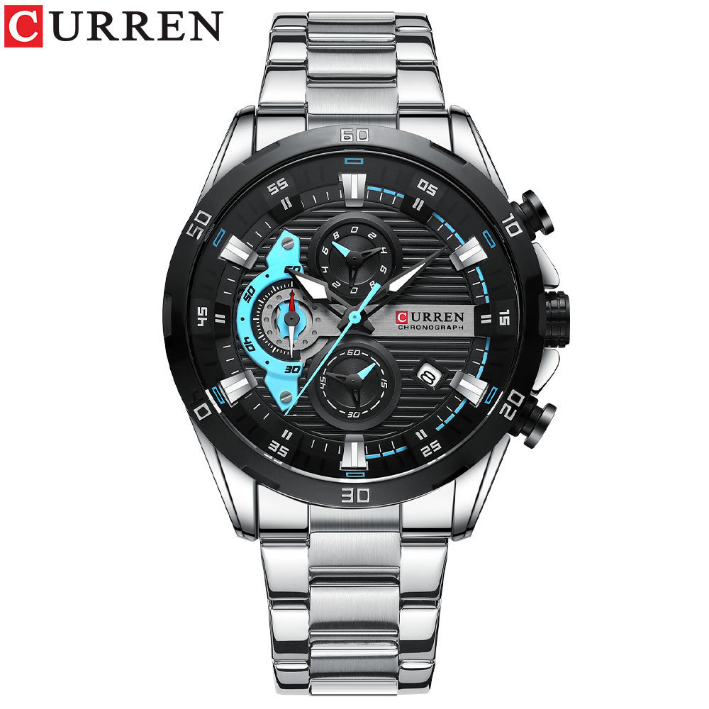 Curren 8402 reloj de los hombres reloj calendario reloj de seis pines correa de acero reloj de cuarzo reloj de los hombres de negocios