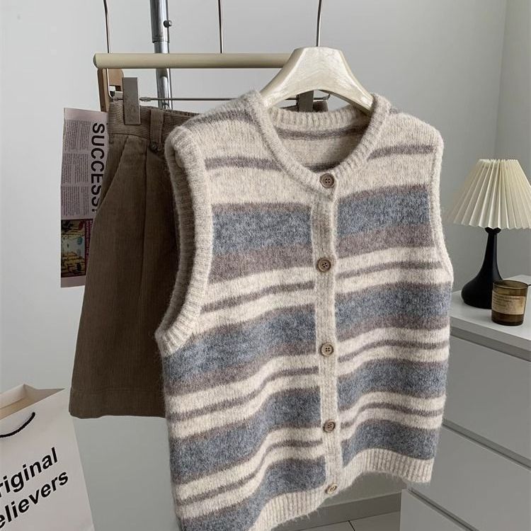 Vintage Striped Cardigan Vest for Women, New Summer Fashionable Versatile Layered Loose Sweater