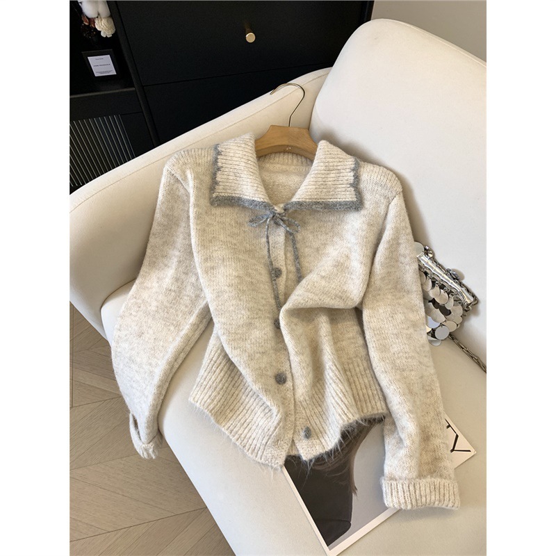 Korean-Style Simple and Gentle Style Lapel Tie Sweater Coat for Women 2025 Autumn and Winter New Elegant Knitted Cardigan Top for Women Korean-Style Simple and Gentle Style Lapel Tie Sweater Coat for Women 2025 Autumn and Winter New Elegant Knitted Cardigan Top for Women