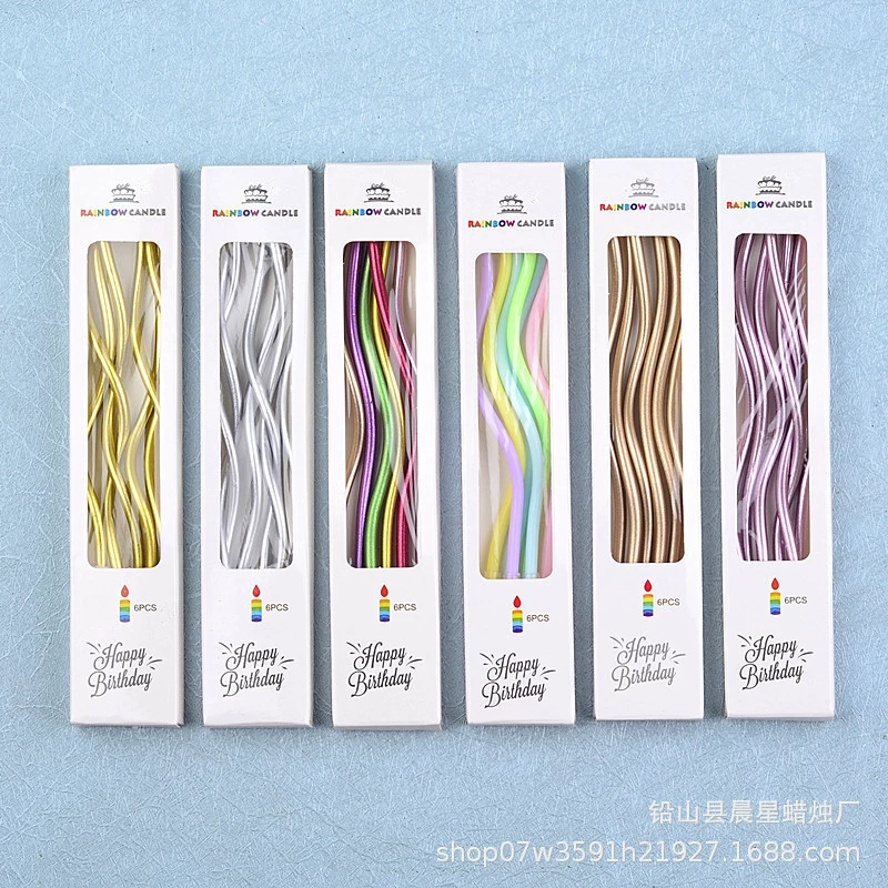 День Рождения Изогнутая Свеча Красочный Золотой Цвет Золото Серебро Твист Нить Свеча Торт Изогнутая Свеча
