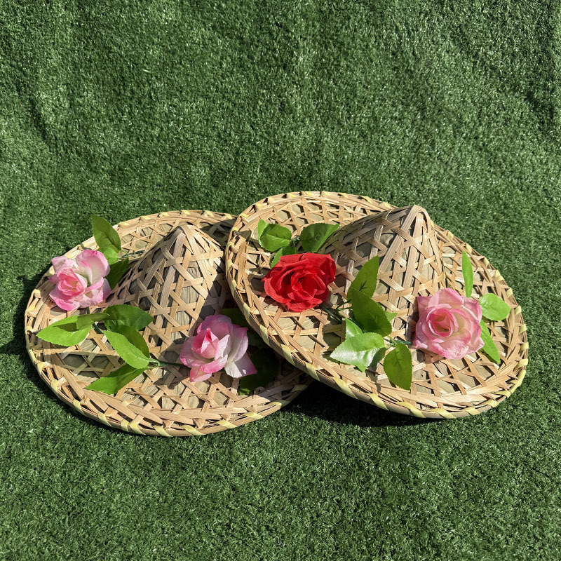 Children's Red Army Hat Handmade Bamboo Ancient Style Performance Dai Dance Props Adult Square Dance Performance Straw Hat