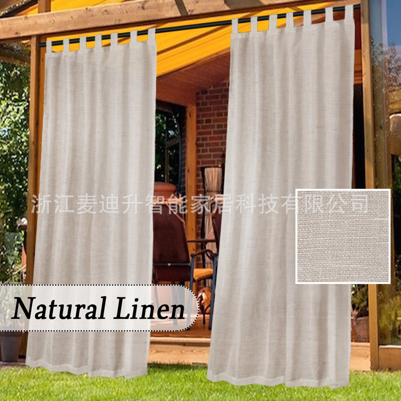 Cross-border Amazon Hot Sale Flax Yarn Outdoor Curtain Hanging Loop Modern Simple Light Transparent Micro Waterproof Light Luxury Finished Curtain