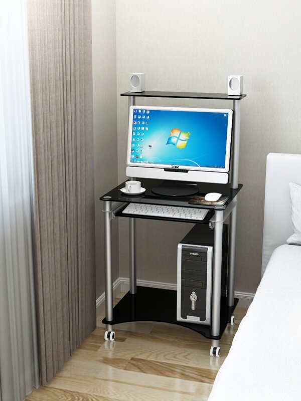 Small Computer Desk Household Small Size Tempered Glass Removable Computer Desk Desktop Table Simple Study Desk Desk
