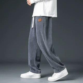 灯芯绒重磅直筒卫裤男士春秋季潮牌潮流运动宽松垂感休闲阔腿裤子